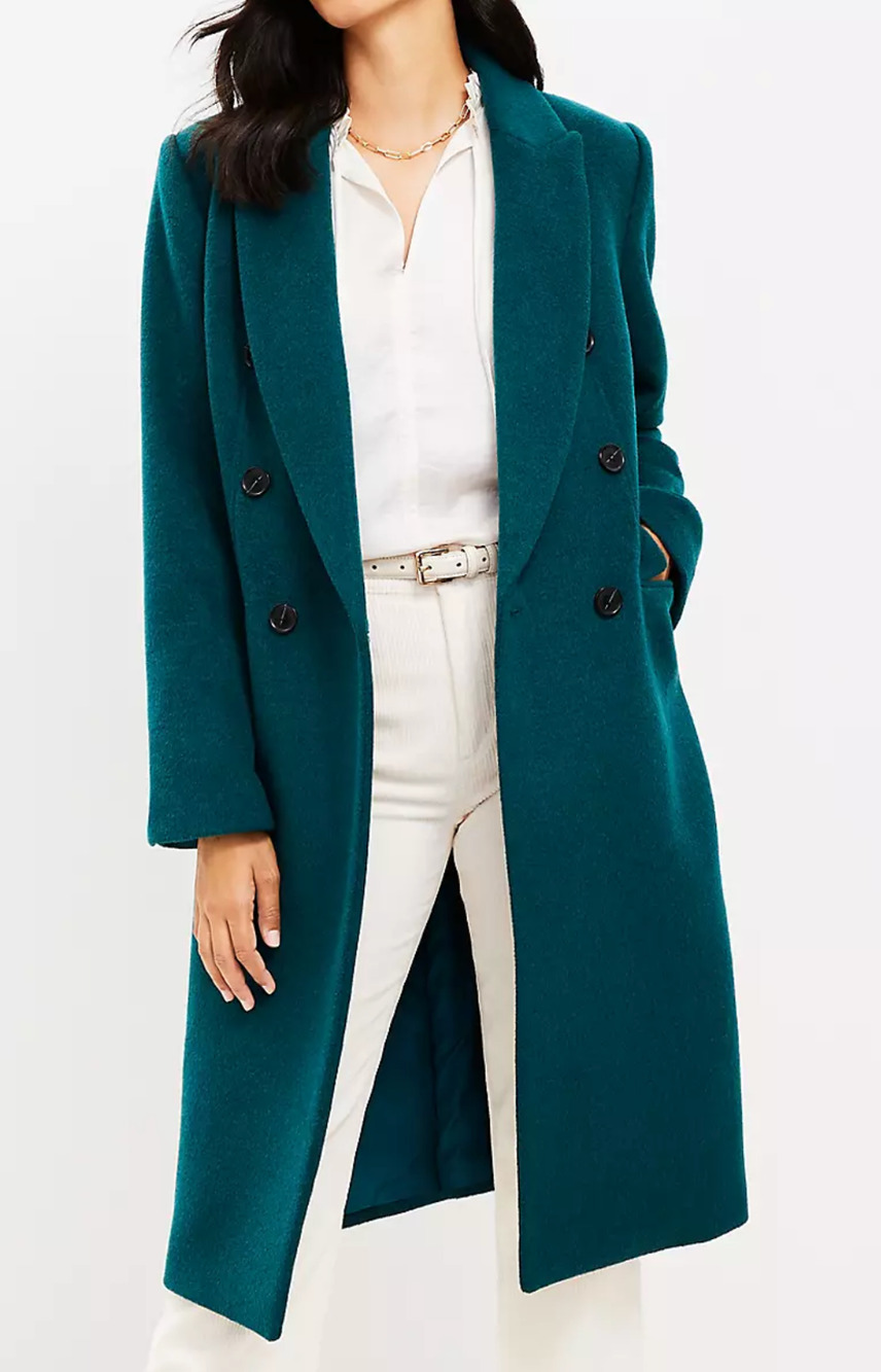 NEW ANN TAYLOR LOFT GREEN DOUBLE BREASTED WOOL BLEND COAT SIZE XXS